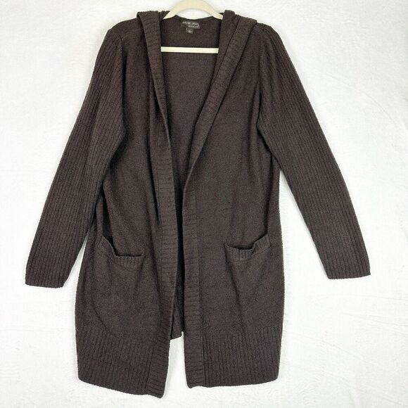 Barefoot Dreams Sweaters - Barefoot Dreams Cozychic Lite Hooded Cardigan Size Large Brown Pockets